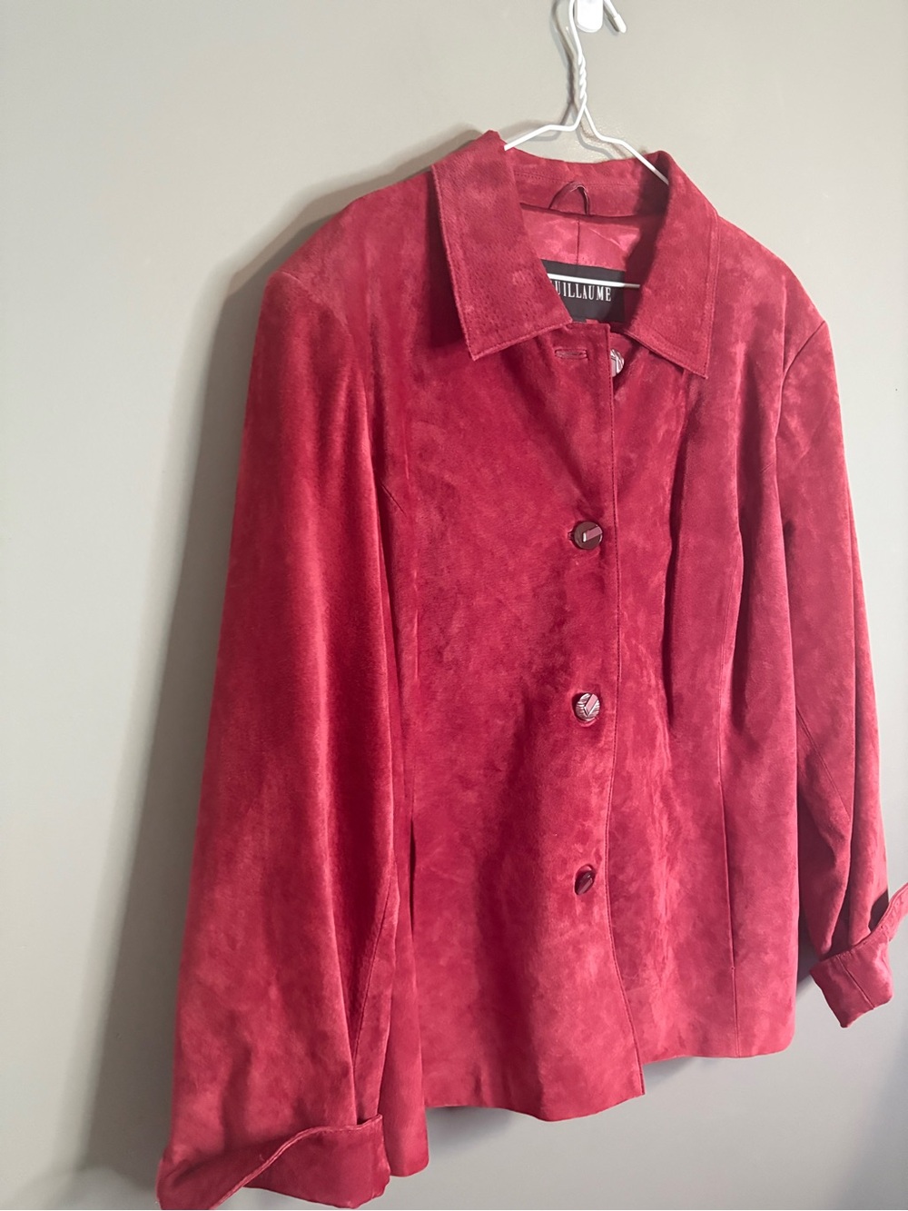 Guillaume Genuine Leather Jacket Red Suede Button Front Oversized Fit - Picture 6 of 8